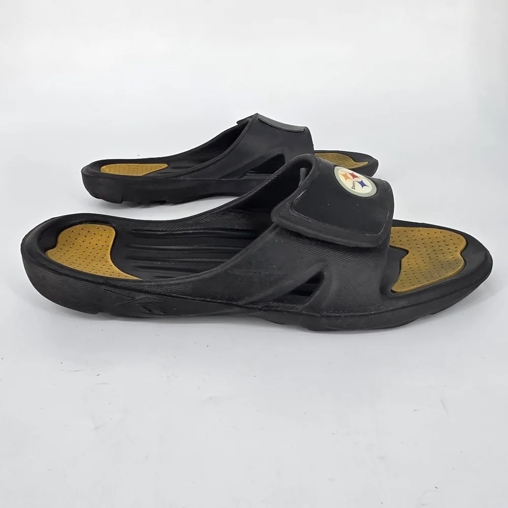 Pittsburgh Steelers Slides M 13 W 14 Shoes Black Gold Adjustable Logo